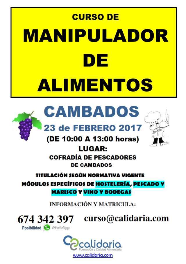 CARTEL CURSO DE MANIPULADOR DE ALIMENTOS CAMBADOS FEB 2017 001 CALIDARIA