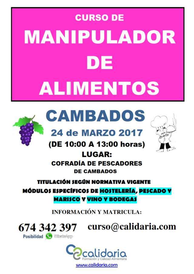CARTEL CURSO DE MANIPULADOR DE ALIMENTOS CAMBADOS MARZ 2017 001 CALIDARIA