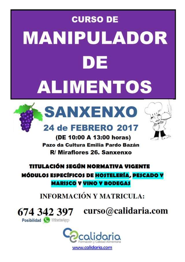 CARTEL CURSO DE MANIPULADOR DE ALIMENTOS SANXE FEB 2017 001 CALIDARIA